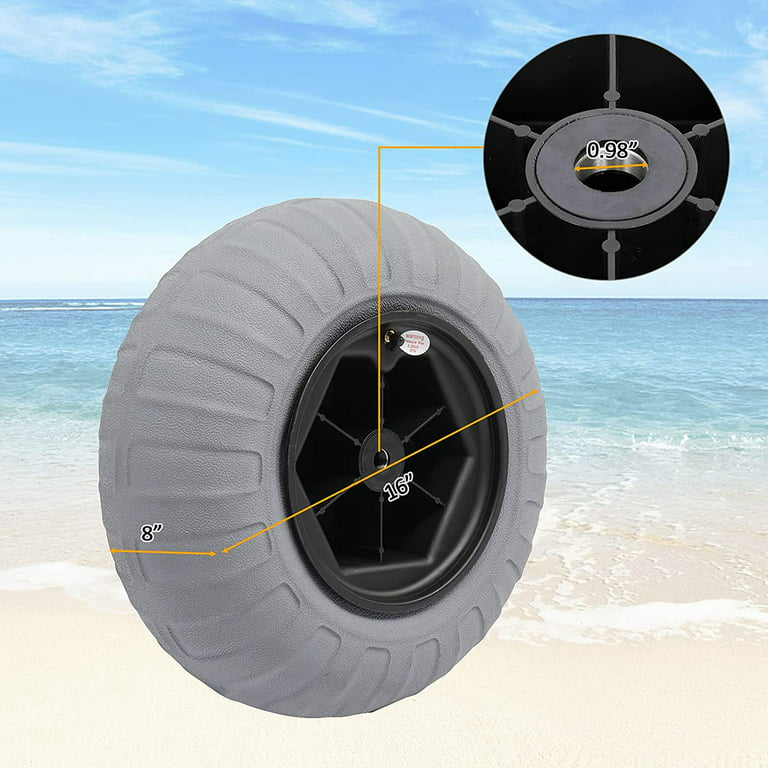 Bonnlo Balloon Wheels 16 inch Replacement Big Beach Sand Tires Axle 20mm, 25mm Diameter for Kayak Dolly Canoe Beach Fishing Buggy Cart DIY Beach