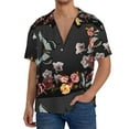 thumbnail image 3 of Vsdgher Butterfly with Fowers Print Men's Wrinkle Free Untucked Cuban Shirt Business Casual Button Down Shirts Short Sleeve Shirt, 3 of 7