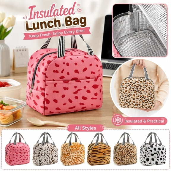 Insulated Lunch Bag for Women, Reusable Animal Print Cooler Tote with Zipper, Portable Thermal Lunch Box for Work, , Picnic, Great Valentines Day Gift for Her, 1Pack Beige