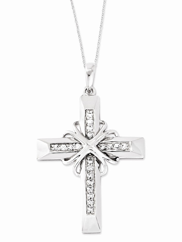 925 Sterling Silver Blue CZ Cubic Zirconia Simulated Diamond Religious Faith Cross Pendant Necklace Jewelry Gifts for Women
