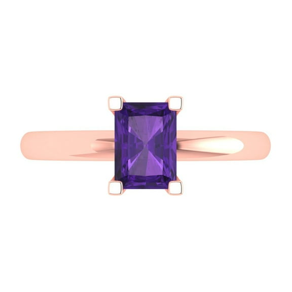 Solitaire Engagement Ring for Women - 1ct Natural Amethyst in 14K Rose Gold Promise Ring