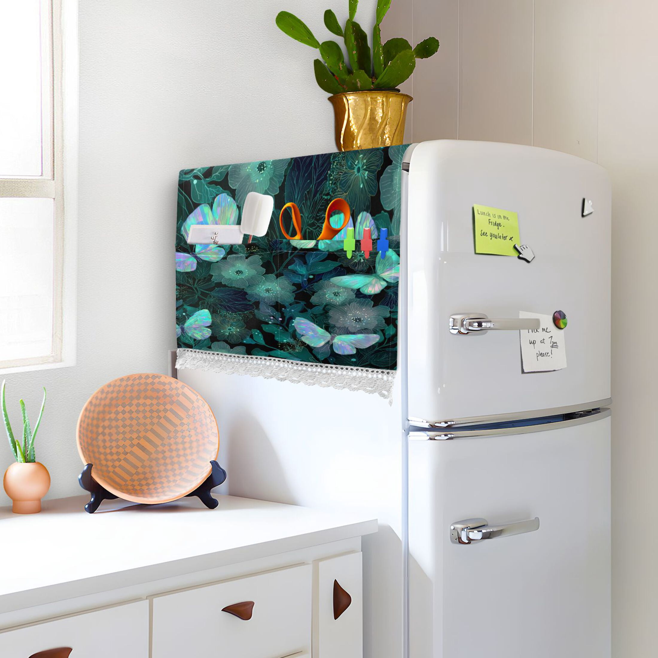 Wobogo Emerald Green Butterfly Washing Machine Cover Dustproof Washer Dryer Cover Waterproof Laundry Room Decorative Protector