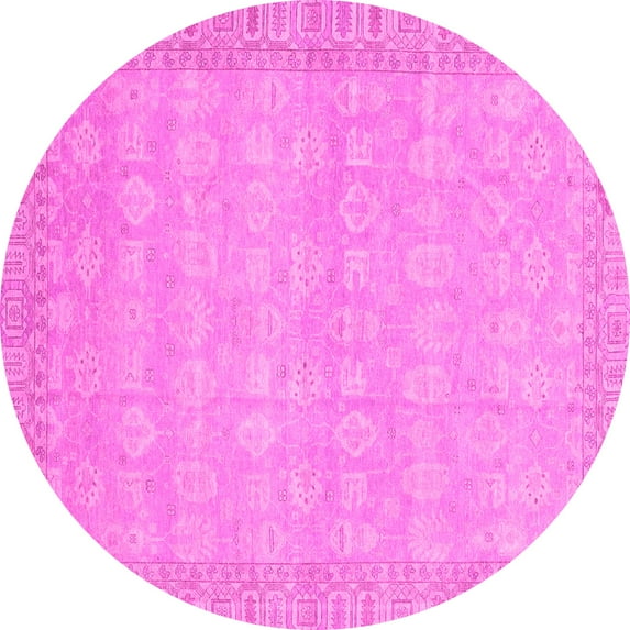 Ahgly Company Indoor Round Abstract Pink Modern Area Rugs, 7' Round
