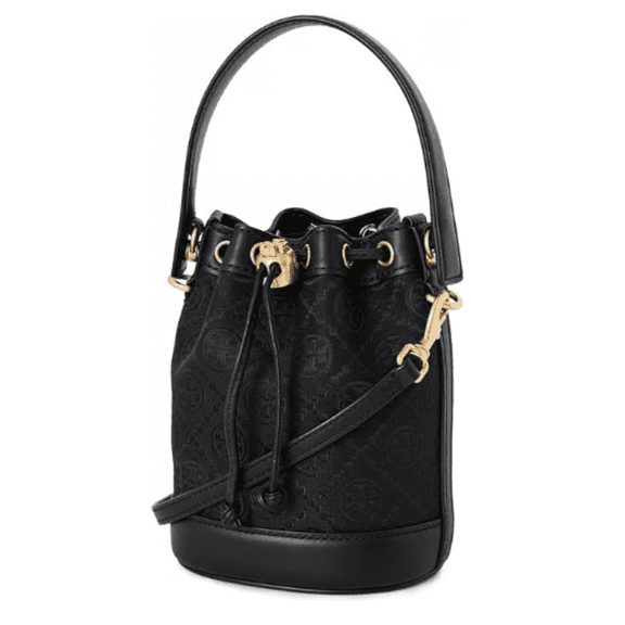Tory Burch Women's -MINI- T Monogram Bucket Bag in Black