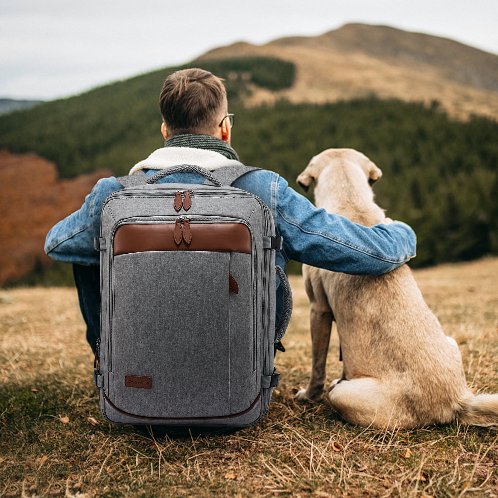 Lovevook College School Backpack, 40L Expandable Carry On Luggage Backpack Flight Approved, Large Waterproof Hiking Outdoor Overnighter Bag for Men Women