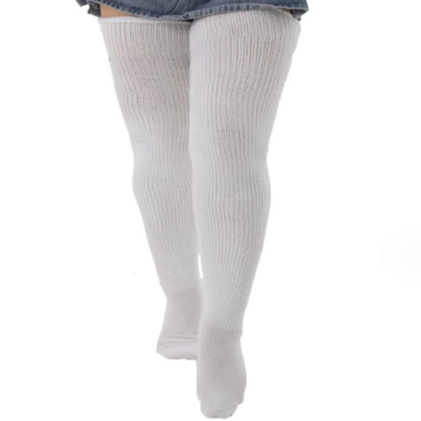 Calcetines de mujer de color liso, cálidos, de punto, con cubrepiernas y largos por encima de la rodilla para invierno.