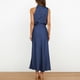thumbnail image 5 of Vestido largo de satén para mujer con cuello alto, sin mangas y abertura lateral - Vestido formal/informal de noche para bodas/cócteles, 5 of 8