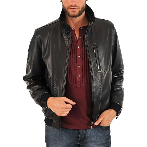 Men's Genuine Lambskin Leather Jacket Motorcycle Biker Zipper Jacket A030