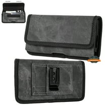For AT&T Calypso 4 Universal Horizontal Cell Phone Case Fabric Holster Carrying Pouch with Belt Clip and 2 Card Slots fit XLarge Devices - Black Denim