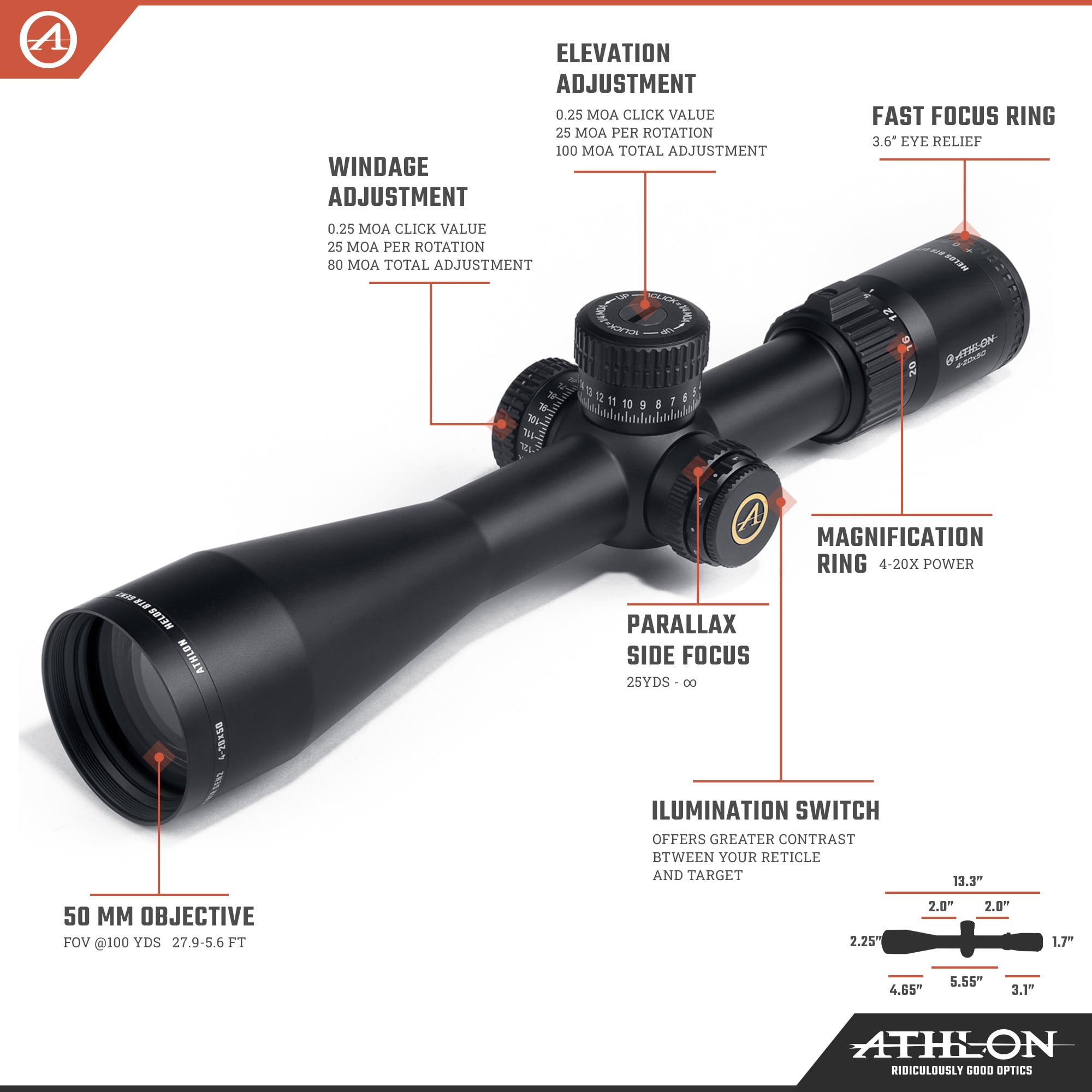Athlon Optics Helos BTR Gen 2 Rifle Scope 4-20x 50mm Illuminated APLR6 MOA...