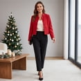 thumbnail image 6 of Leidass Womens Cropped Blend Stand Collar Jacket Long Sleeve Button Front Solid Color Casual Short Outerwear for Fall Winter Daily Wear Red L, 6 of 7