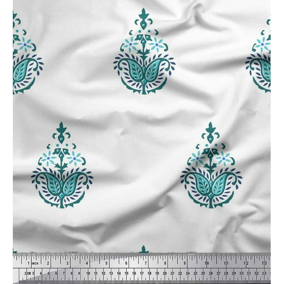 Soimoi Crepe Silk Fabric Floral & Paisley Block Fabric Prints by Yard 42 Inch Wide
