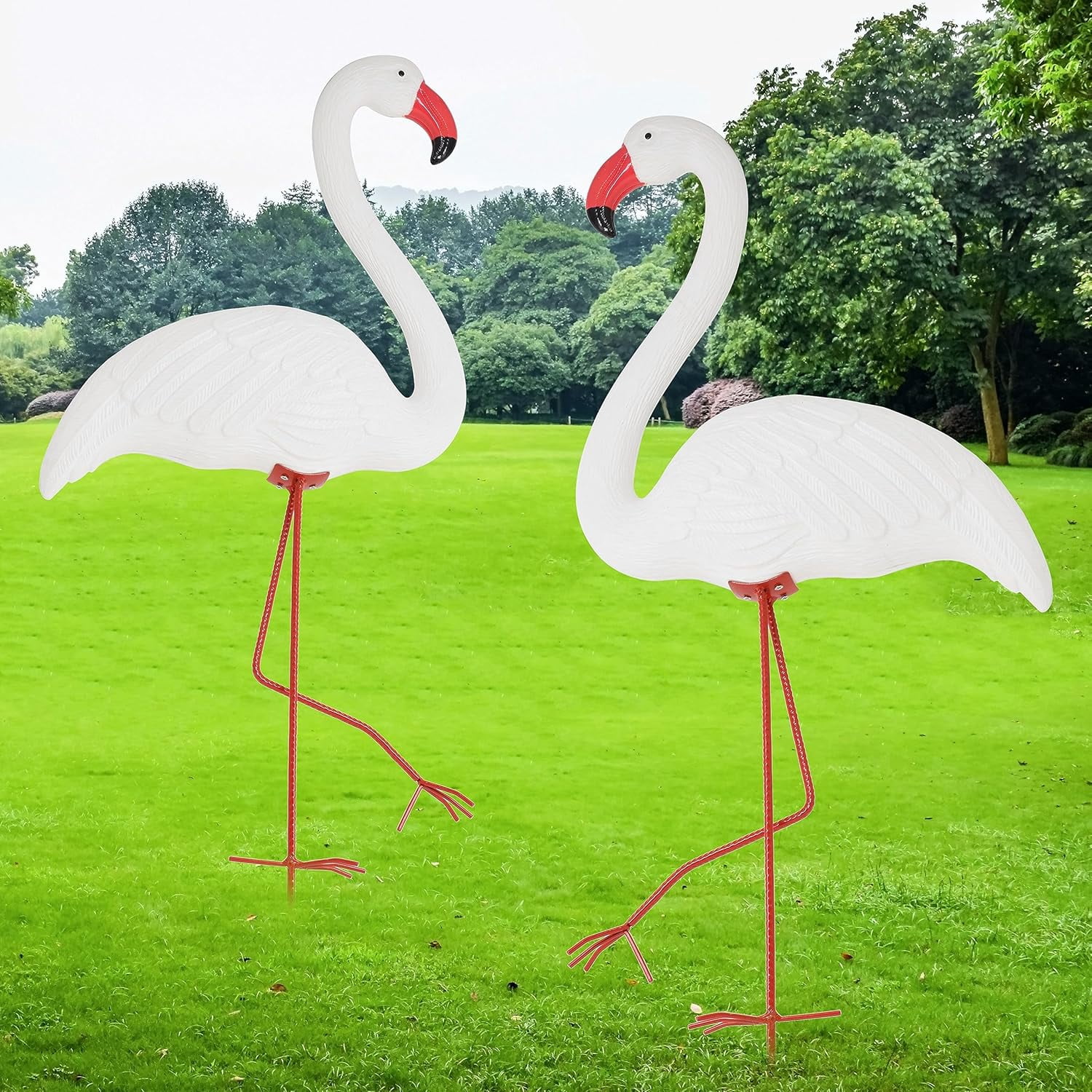 White Flamingo Yard Decorations Pack of 2 Flamingo Decor Ornaments for Outdoor Lawn and Garden