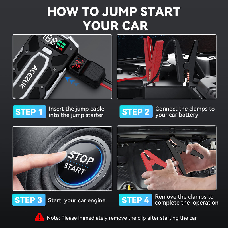 ACEZUK Car Jump Starter, 12V Jump Starter Battery Pack 5000A for Up to 10.0L Gas & 8.0 L Diesel Engines, QC 3.0 Power Bank Jumper with LED Light, Large LCD, Jump Cable