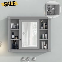 GZXS White Wall-Mounted Medicine Cabinet with Mirror, 35"W Bathroom Storage Cabinet with Adjustable Interior Shelf & Side Open Compartments, MDF Construction, Modern Style