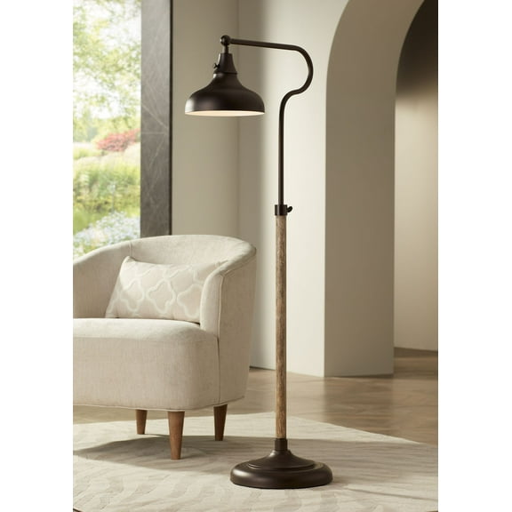 Franklin Iron Works Ferris Rustic Farmhouse Pharmacy Floor Lamp 57" Tall Bronze Faux Wood Grain Adjustable for Living Room Reading Bedroom Office Home