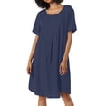 thumbnail image 1 of Women's Retro Loose Pocket Dress - Solid Color Round Neck - Linen Material - Perfect for Leisure and Vacation - Plus Size Available, 1 of 3