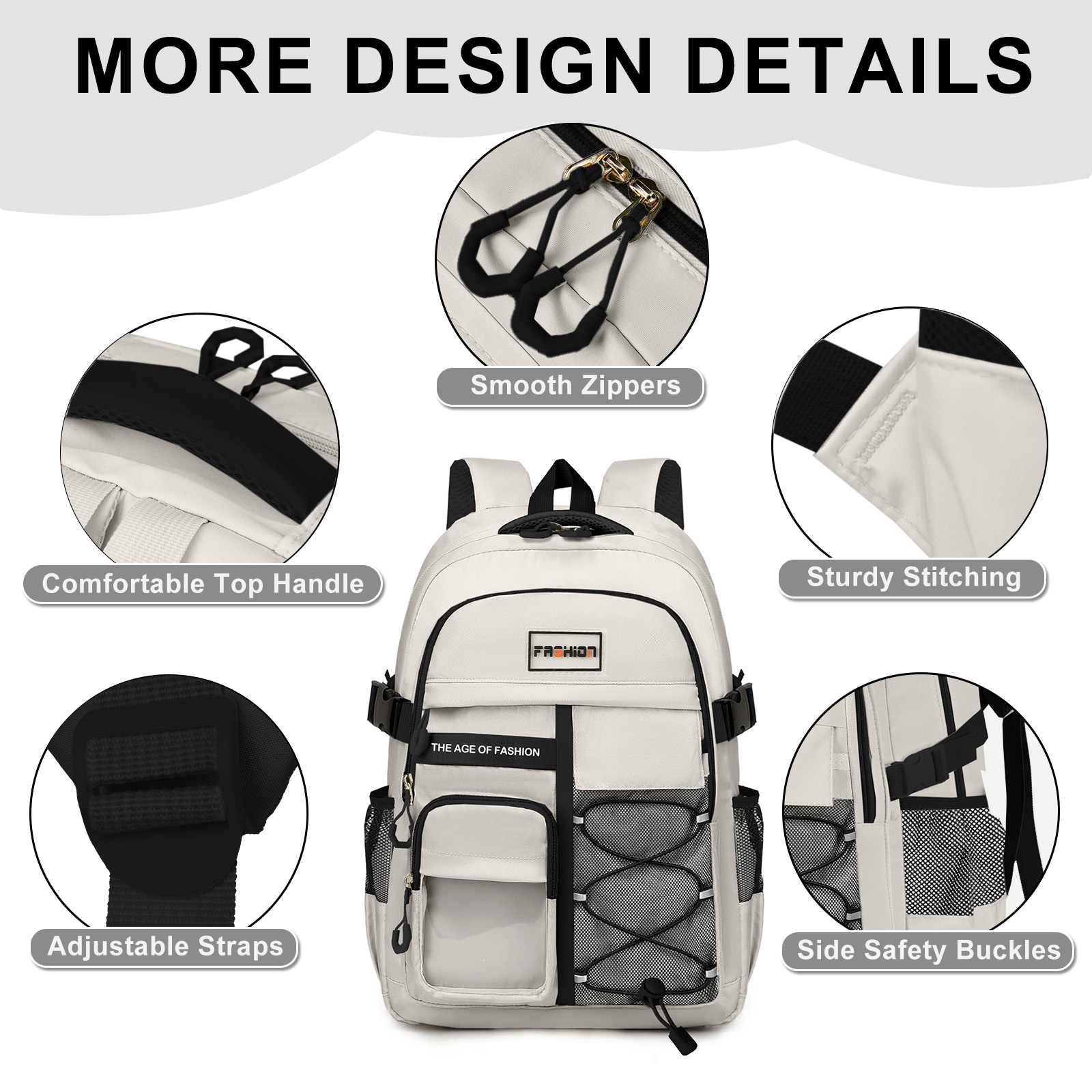 Mochila escolar para preparatoria y universidad, resistente, grande, ligera, para viajes, gris 4