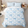 thumbnail image 2 of Erosebridal Kawaii Cartoon Bow Bed Spread Queen for Boys Girls, Blue Wateroclor Ribbon Queen Coverlet Set, 3-Piece, 2 of 7