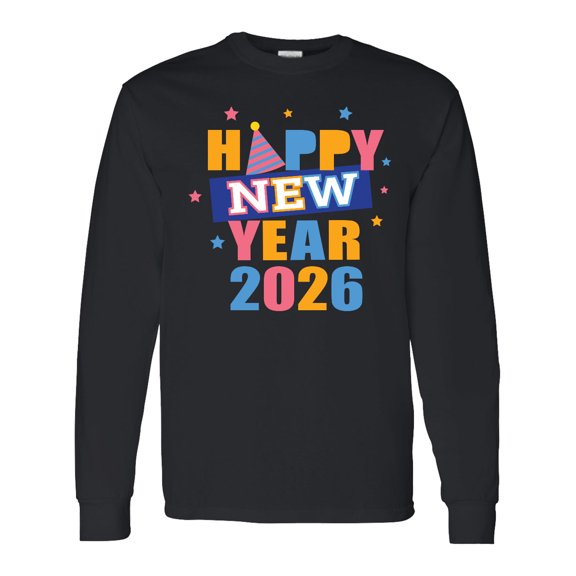 Inktastic Happy New Year Colorful 2026 with Stars Long Sleeve T-Shirt