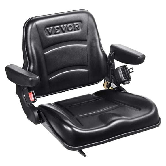 VEVOR Universal Forklift Seat, Fold Down Tractor Seat with Adjustable Angle Back, Micro Switch, Seatbelt and Armrests, 6.3-13.4 inch Slot Tractor Seat for Tractor Loader Excavator