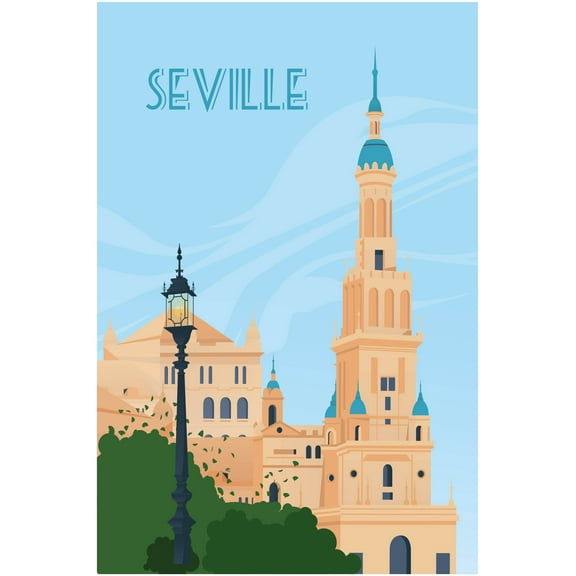 EzPosterPrints - Retro World Famous City Posters - Decorative, Vintage, Retro, Grunge Travel Poster Printing - Wall Art Print for Home Office - SEVILLE, SPAIN - 12X18 inches