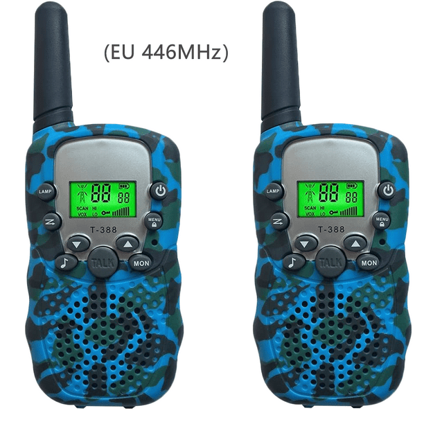 Walkie talkie para niños, pantalla LCD, radio bidireccional con botones, intercomunicador para niños, juguete EU 446MHz, camuflaje azul 1 Pieza Scienceny EL001087-01B