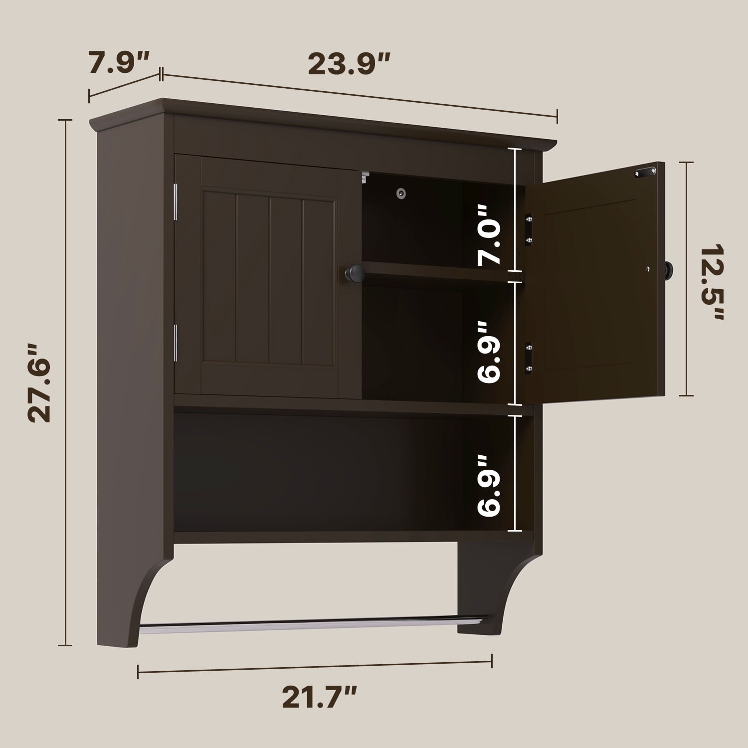 Bathroom Wall Cabinet, Lofka Over Toilet Storage Cabinet with Towels Bar for Bathroom| Laundry Room, Espresso