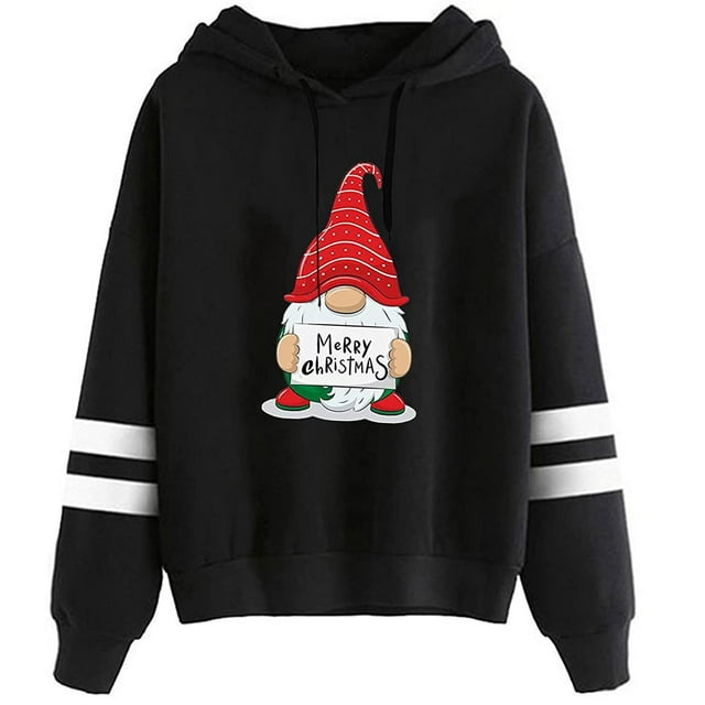 Sudadera informal de manga larga con capucha y estampado navideño para mujer Pompotops gfhjh13768