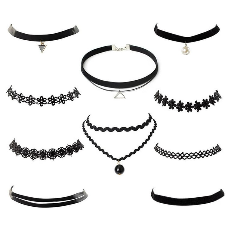 Choker Set, 12 Pcs Choker Necklaces Black Velvet Choker Set Classic Gothic Tattoo Lace Chokers for Women and Girls Gift for Her, Adult Unisex, Size