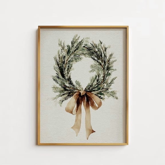 Vintage Christmas Wreath, Winter Christmas Muted Evergreen, Neutral Farmhouse Moody Wall Art, P246- Wall Art Print, 8x12 UNFRAMED