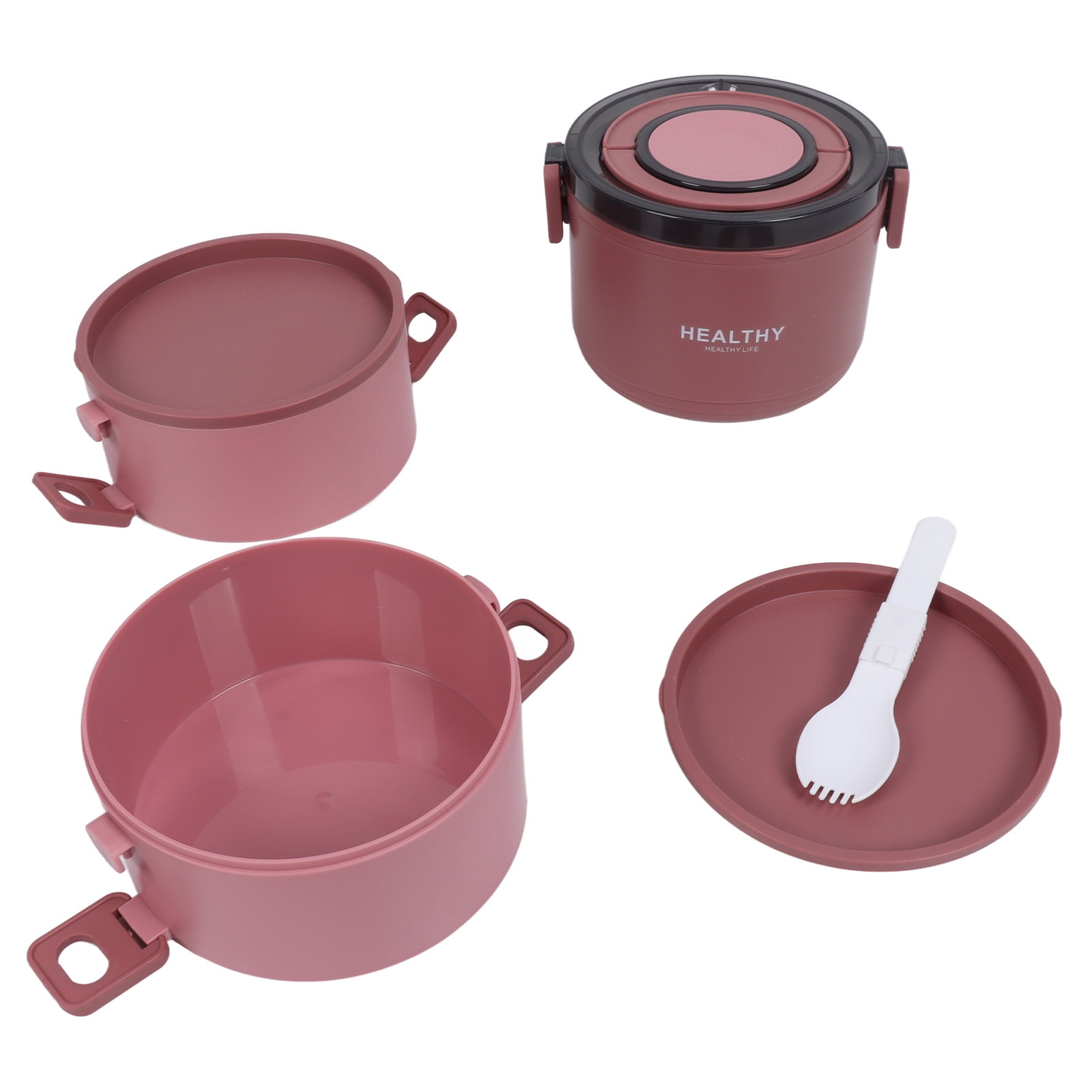 NFTIGB 2200ml Three Layer Stackable Round Bento Lunch Box Portable Thermal Food Container, Red