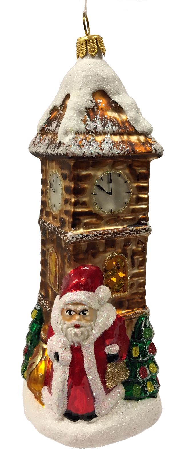 Santa Claus at Clock Tower with Presents Czech Glass Christmas Tree