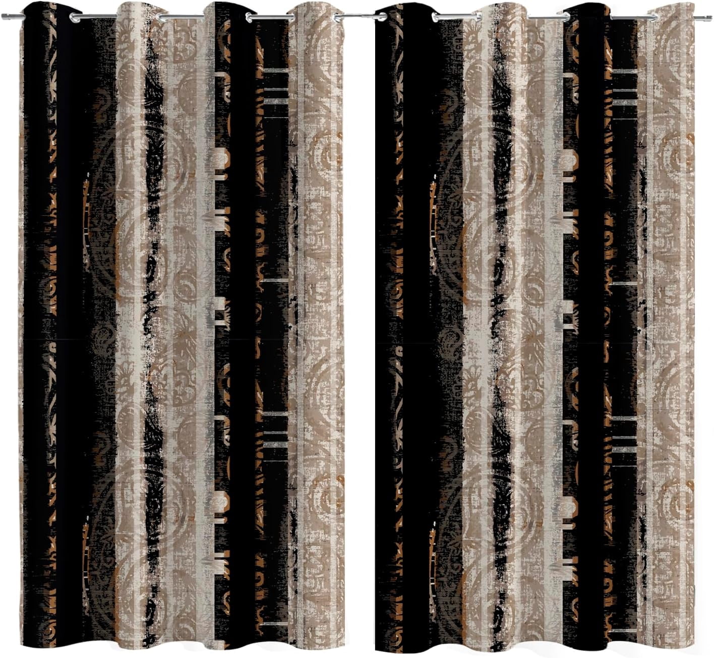 Blackout Curtains 2 Panels Set Black and Beige Black Out Curtain Shabby Chic Cream Tan Thermal Insulated Window Treatments Decor for Living Room Bedroom Darkening Curtain-42"W x 72"L (Pack of 2)