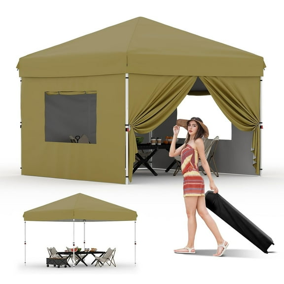 10x10 Pop Up Canopy w/ 4 Removable Sidewalls, Heavy Duty Outdoor Tent, 3 Adjustable Heights, Sun Shelter w/ Roller Bag for Backyard, Beach, Sports