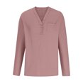 thumbnail image 4 of Yyuzo Women's Long Sleeve Shirts Button up V Neck Fall Tops Solid Color Loose Fitted Tees Tunic Top Blouses, 4 of 6