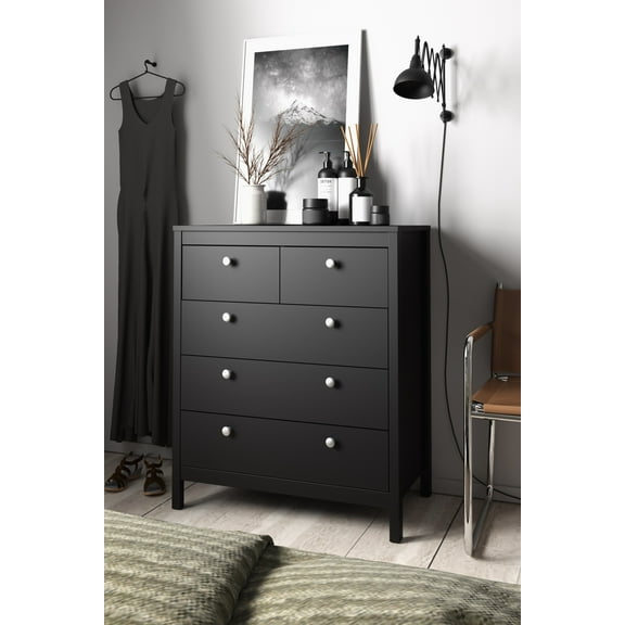 Madrid 5 Drawer Chest, Black Matte
