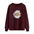 thumbnail image 4 of ManHanLi Women Sunflower Daisy Print Crew Neck Ribbed Cuffs Long Sleeve Sweatshirt, 4 of 7