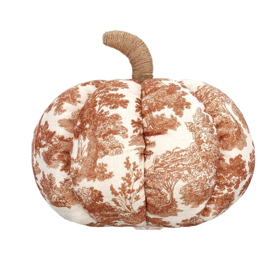 My Texas House Fall Forest Toile Pumpkin Decorative Pillow, Rust and Cream, 6"
