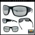 thumbnail image 2 of Mens Matte Classic Rectangular Wrap Around Biker Plastic Sunglasses Black - Silver Mirror, 2 of 7