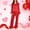 Red, variant on Womens 2 Pieces Pjs Sets Pajamas Heart Bow Print Silk Pjs with Pants Feather Trim Long Sleeve Shirt Pj Pants Lounge Set Loose Fit Pants 2 Pacs Lounge Set