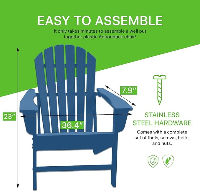 NewTechWood Atlantic Classic Curveback Royal Plastic Outdoor Patio Adirondack Chair