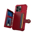 thumbnail image 2 of Slim Hard PC Case Compatible with iPhone 15 Pro, PU Leather Card Holder Back Case Kickstand Shock-absorbing Car Magnetic Case Cover Designed for iPhone 15 Pro, Red, 2 of 7