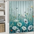 thumbnail image 6 of Orinice Ambesonne teal shower curtain, flowering poppy scene with ocean green tones, fabric bathroom décor set with hooks, mint green sea foam white 69x72, 6 of 7