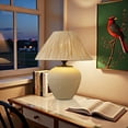 thumbnail image 5 of Deyidn Beige Ceramic Table Lamp with Woven Linen Shade, 12.99", Natural Texture Home Decor Lighting, 5 of 13
