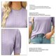 thumbnail image 4 of Top de mujer de manga corta abombada con cuello redondo ahuecado Color puro camisa informal para mujer para el trabajo diario de verano púrpura XXL, 4 of 4