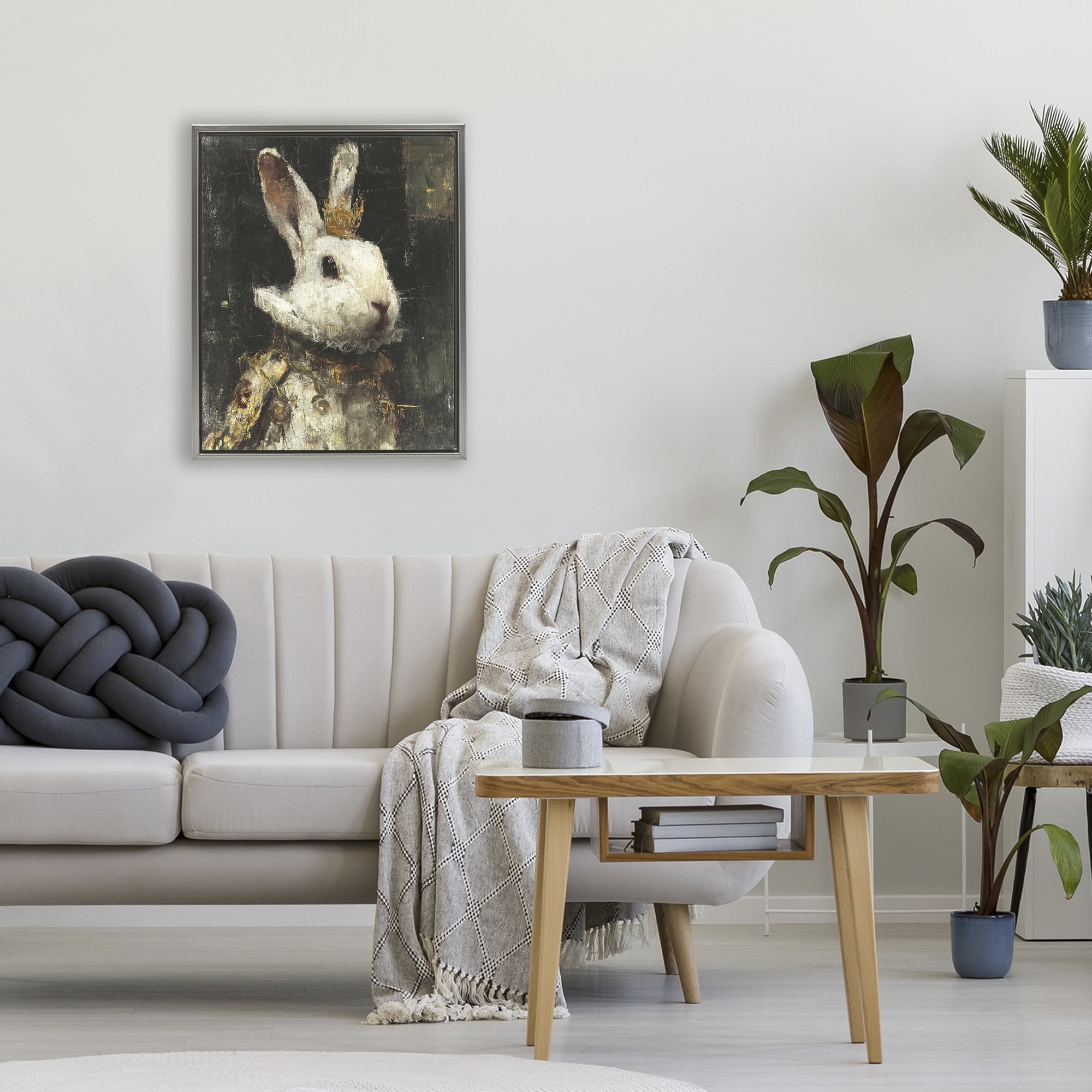 Stupell Industries Regal Hare Portrait Gray Framed Floater Canvas Wall Art, design by Svetlana Aleynikova