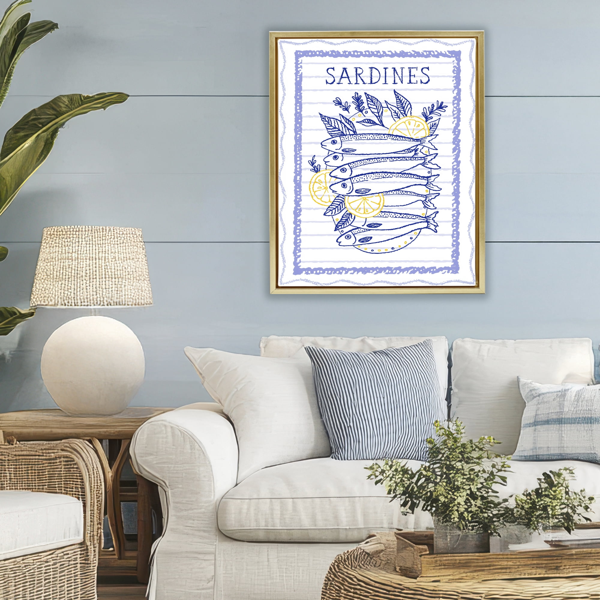 Stupell Industries Sardines Pile with Lemons Gold Framed Floater Canvas Wall Art, design by Creative Studio