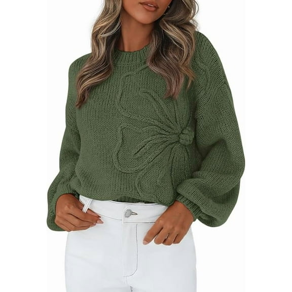 PRETTYGARDEN Womens Sweaters Fall Fashion Long Sleeve Crewneck Floral Knit Pullover Sweater Tops Winter Clothes