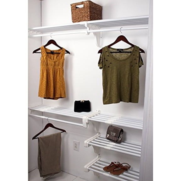 EZ Shelf Reach-In Closet Kit, Up to 10.1' of Hanging and 20' of Shelf Space, White